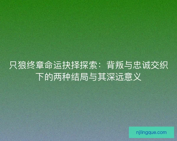 只狼终章命运抉择探索：背叛与忠诚交织下的两种结局与其深远意义