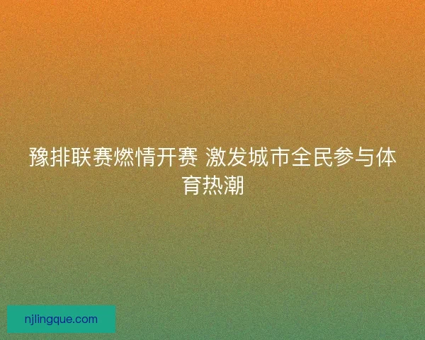 豫排联赛燃情开赛 激发城市全民参与体育热潮